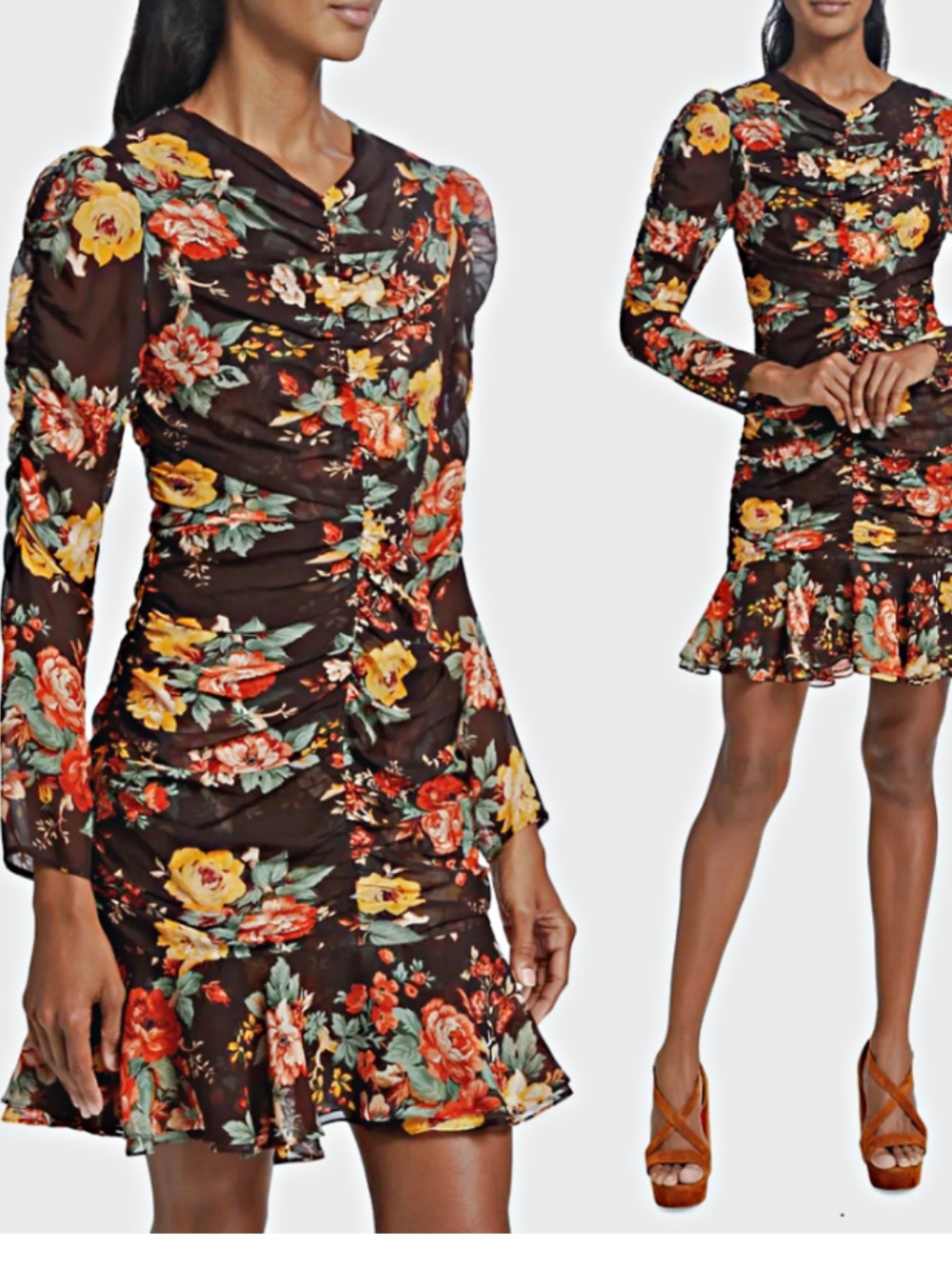 Veronica Beard Hedera Silk Black Floral Ruched Sheath Mini Dress